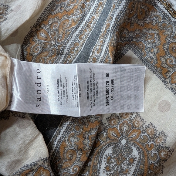 Sandro Shirt Womens S Brown Beige Paisley Sahari Print Puff Sleeve Boho - Picture 7 of 8